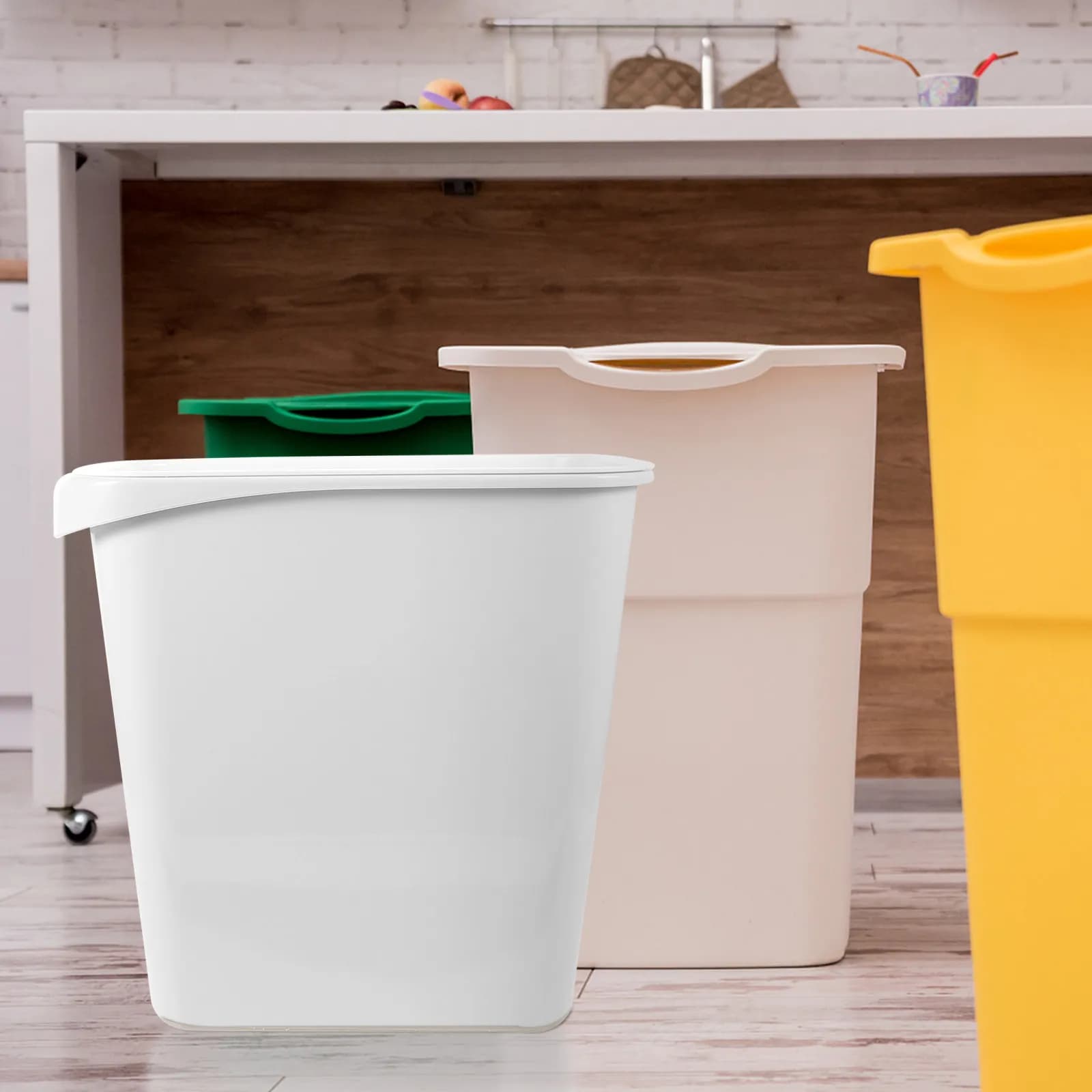 Cestino per rifiuti sottile con anello di pressione, senza coperchio, per cucina, bagno, ufficio, camera da letto, stile nordico, in plastica