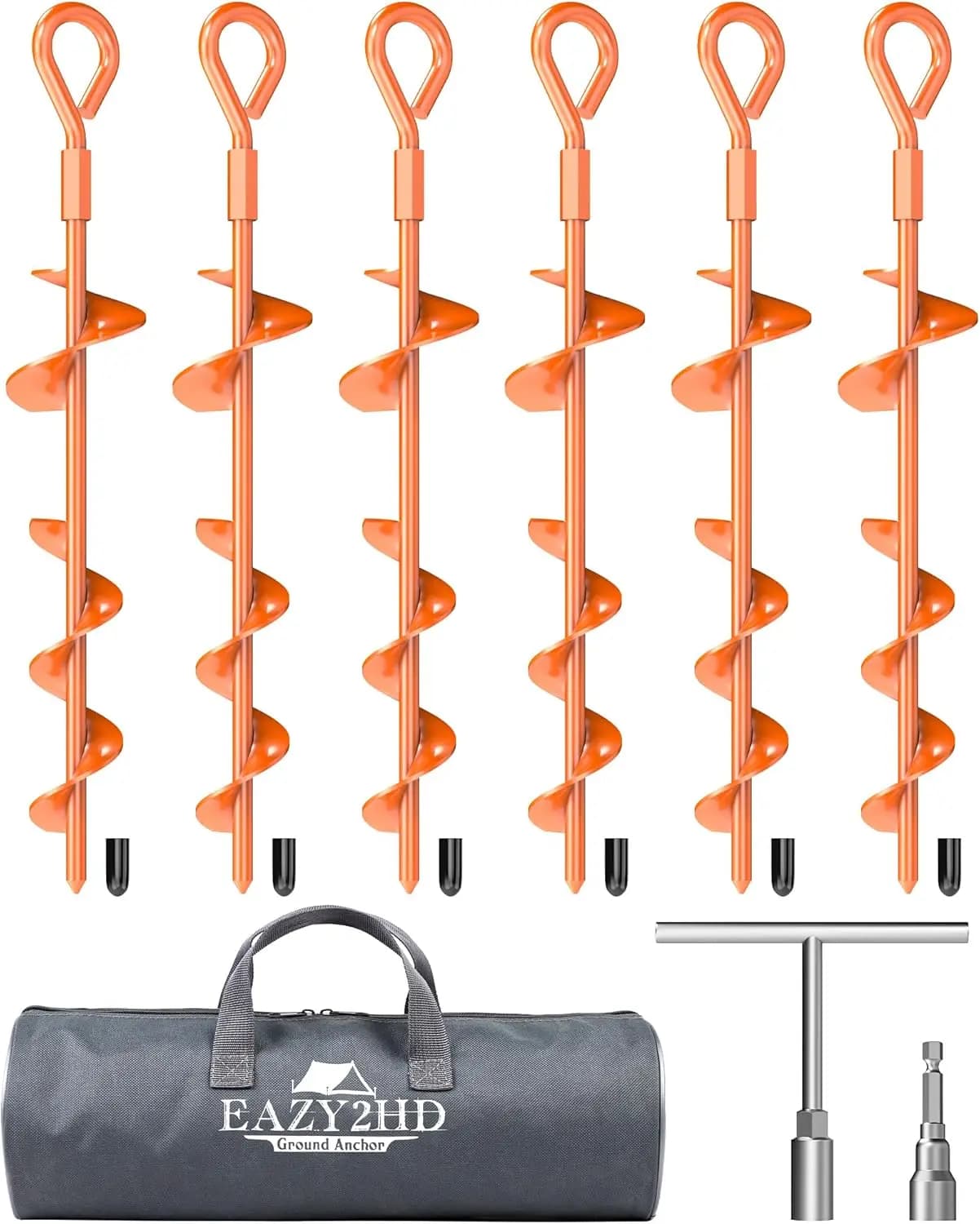 Set di 6 Picchetti a Spirale Resistenti da 15 Pollici, Ancoraggi a Vite per Campeggio, Capanni, Tende e Venti Forti