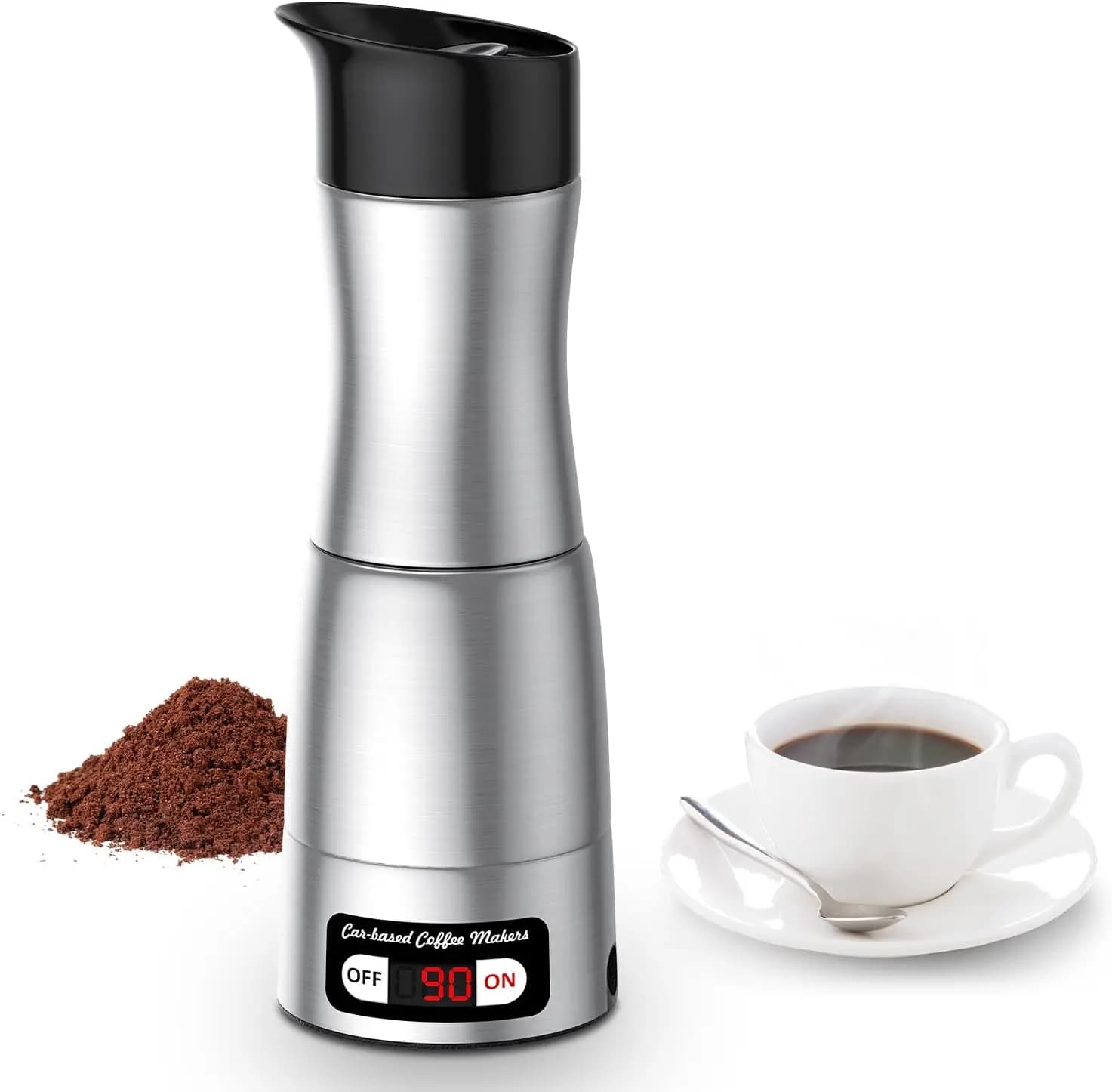 Macchina da Caffè Espresso Portatile Mini 12V per Auto - Caffettiera da Viaggio in Acciaio Inossidabile per Capsule con Adattatore Accendisigari