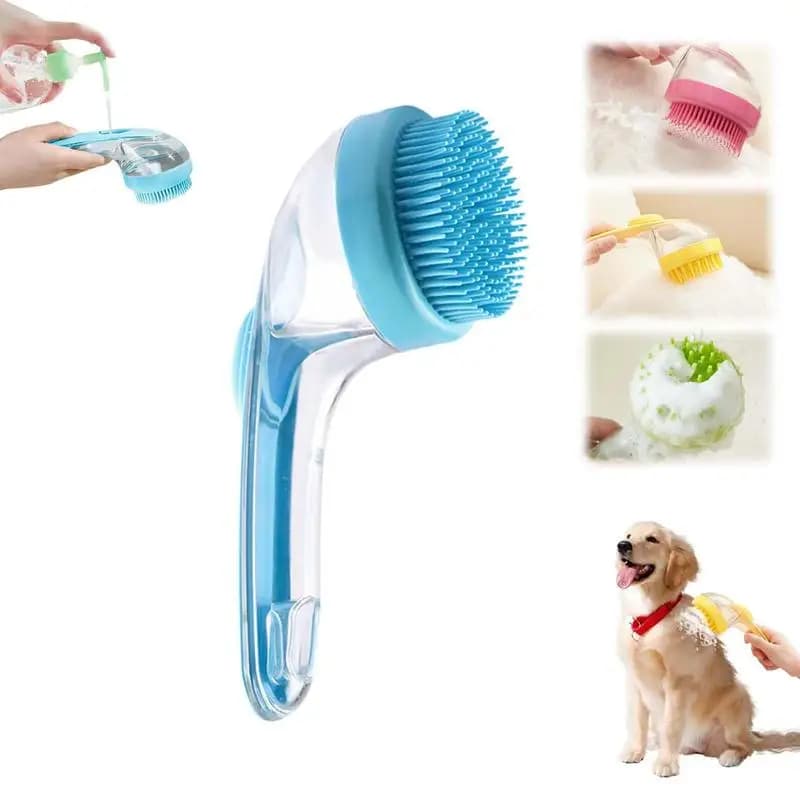 Spazzola Multifunzionale 2-in-1 per il Bagno degli Animali Domestici con Dispenser di Shampoo Integrato per Cani a Pelo Lungo e Corto