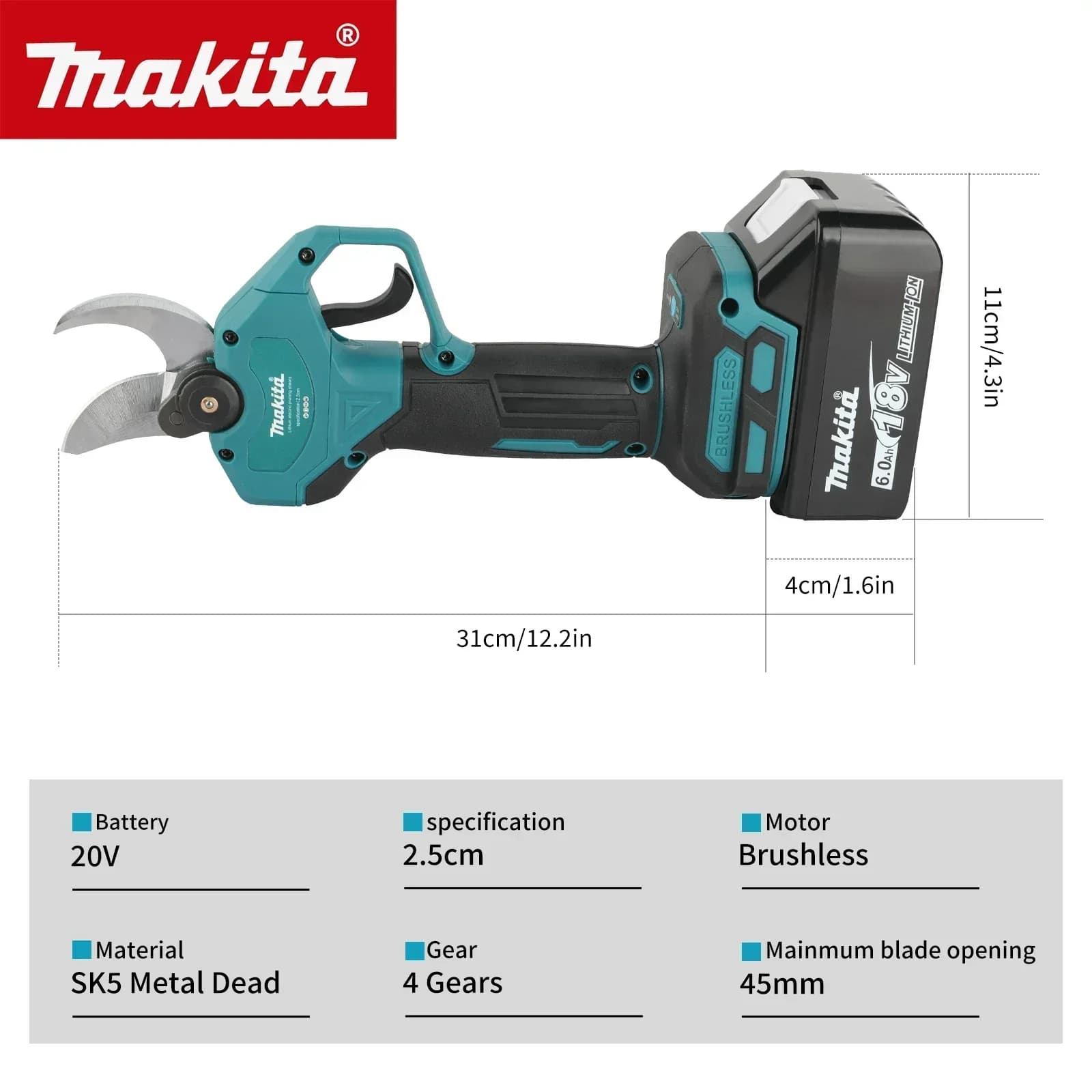 Makita MPP569 Cordless Pruning Shears Replaceable SK5 Blade Easy to Sharpen for Continuous Use in Large Orchards Tools