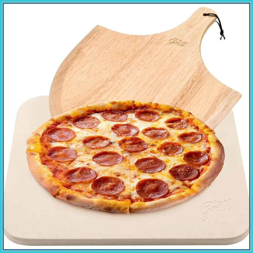 Pietra per Pizza per Forno e Griglia, 15x12 Pollici in Cordierite con Paletta in Legno Inclusa