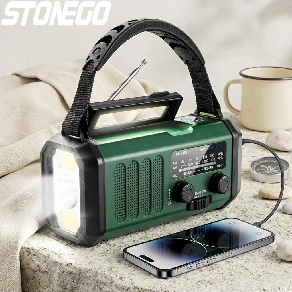 Power Bank Solare Portatile da 10000mAh con Radio AM/FM, Caricatore USB-C, Torcia, Kit di Sopravvivenza per Esterni, Dispositivo di Emergenza