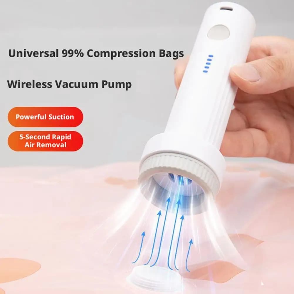 Pompa Elettrica Portatile per Sacchi Sottovuoto, Mini Compressore d'Aria Salvaspazio per Vestiti e Coperte, Ideale per Viaggi e Casa