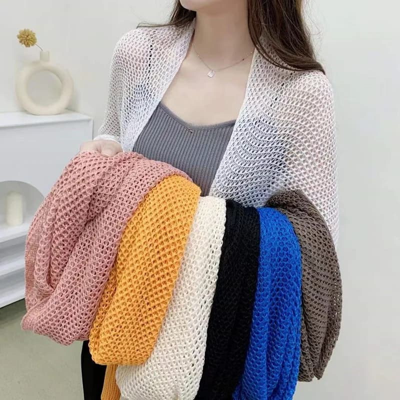 Donna Solid Raglan Sleeve allentato hollow out maglione Ice Silk Knit Cardigan Coat primavera estate donna soprabito Casual Office Jacket