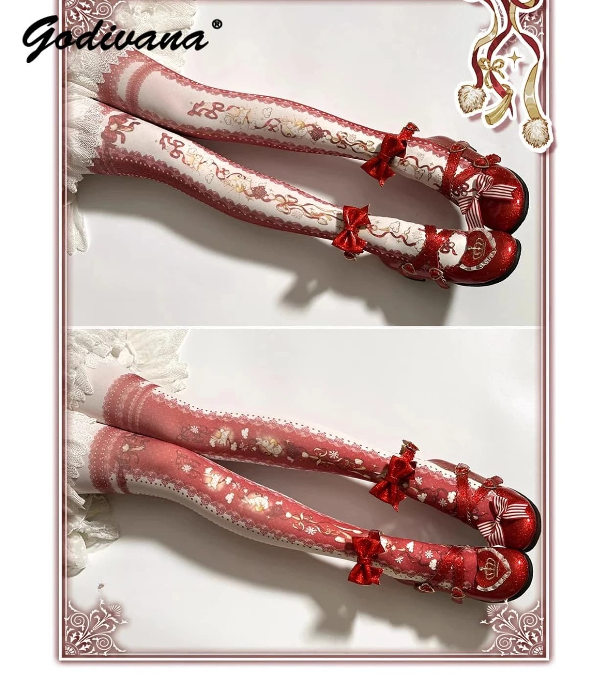 Lolita Collant stampato originale da donna Capodanno Natale Ragazze Calzini Lo carini Cos Kawaii Calzamaglia Calzini lunghi
