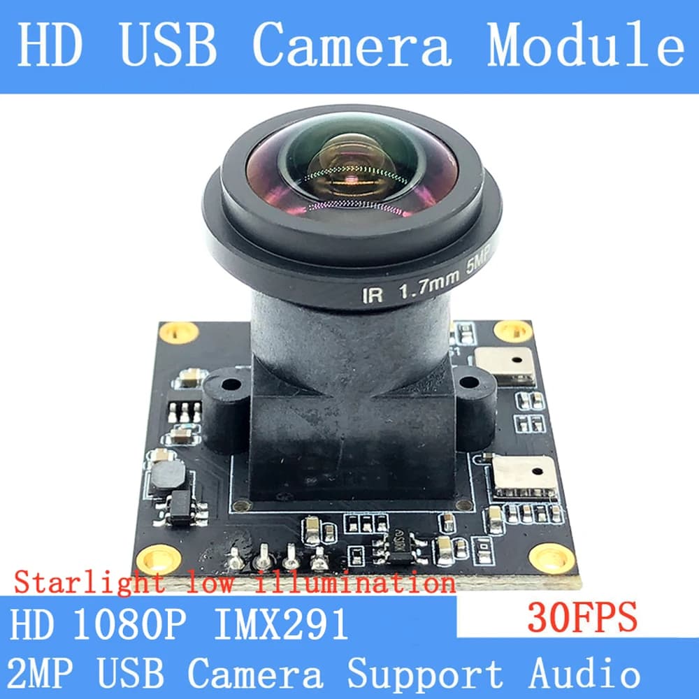 Webcam from 2 MP Star Light Low Light Fisheye Wide viewing angle IMX291 Full HD 1920X1080P UVC 30FPS USB camera module