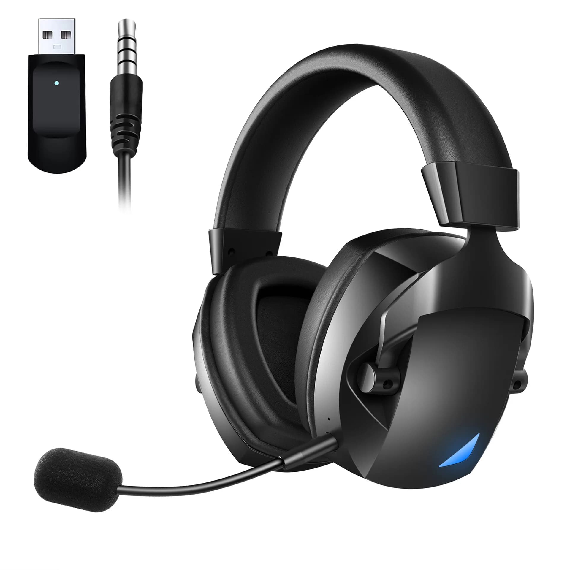 Wireless Gaming Headset with Detachable Noise Cancelling Microphone,2.4G Bluetooth-USB-3.5mm Wired Jack 3 Modes for Multi-device