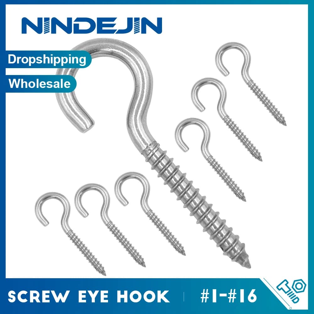 NINDEJIN 5-50pcs Screw Hooks Ceiling Cup Hook Nickely Plated 1#~16# Screw-in Ceiling Screw Eyes for Hanging Lights Plant Hanger