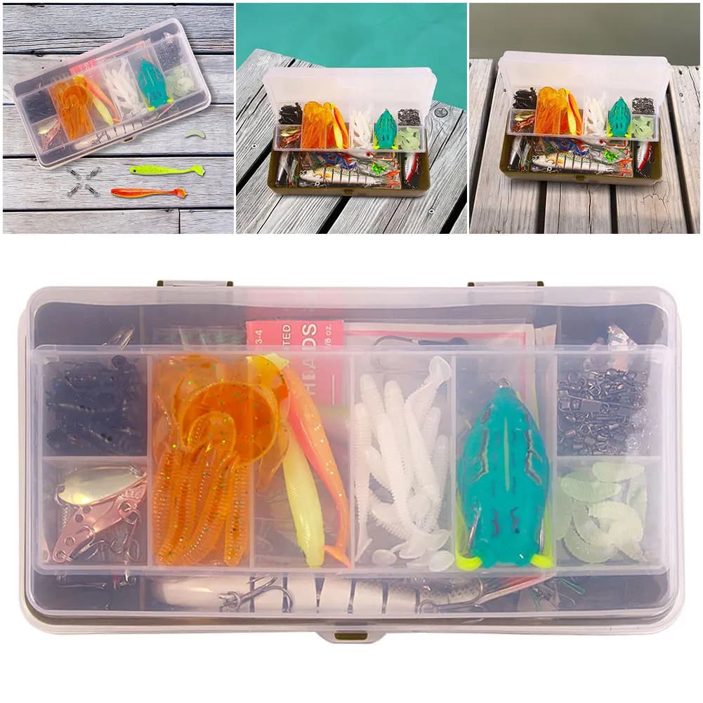 Set di Esche da Pesca Morbide e Dure con Ami, Girelle e Scatola Porta Attrezzi per Bass, Luccio e Accessori per la Pesca a Crank