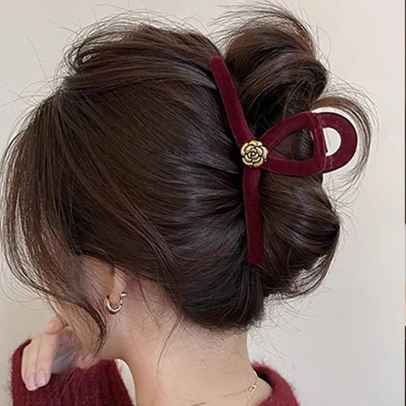 Artigli per capelli per ragazze di fiori vintage Moda grande fermaglio per capelli in velluto Barrettes Copricapo per donne Accessori per capelli per ragazze Clip di squalo