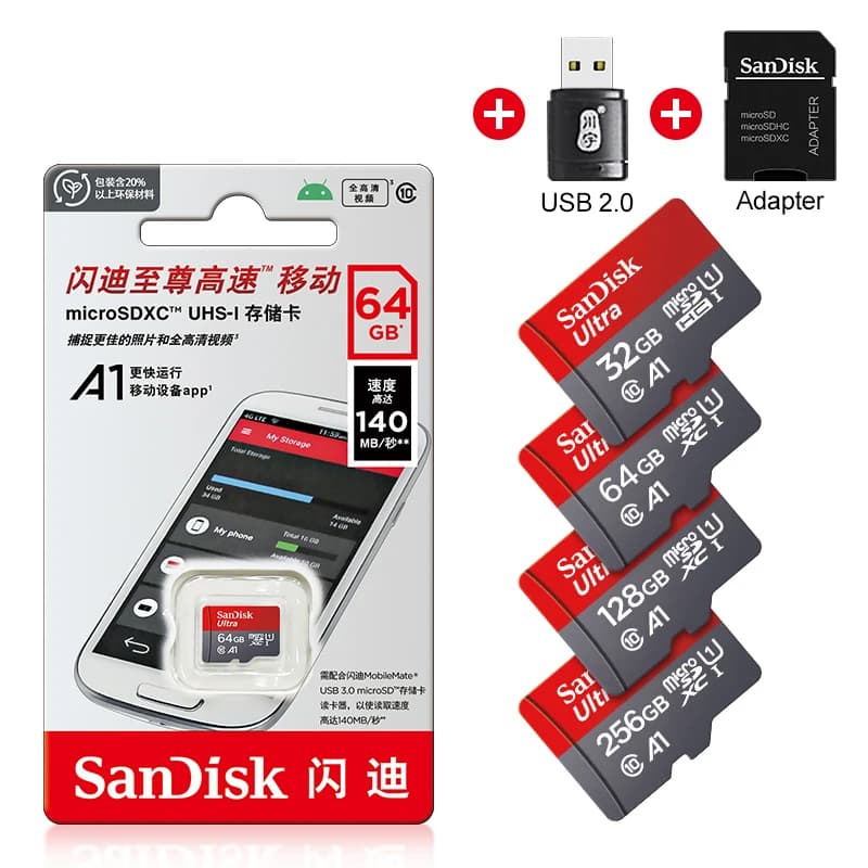 100% A1 micro sd Memory Card TFcard originale 32GB 64GB 128G 256G 512GB C10 U1 SDXC Flashcard Ultra adattatore per lettore di schede