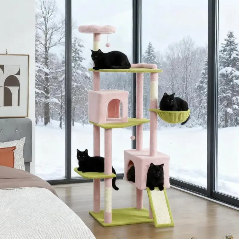 Torre per gatti grande da 74 pollici con tiragraffi e tavola, albero per gatti dal design floreale per gatti da interni