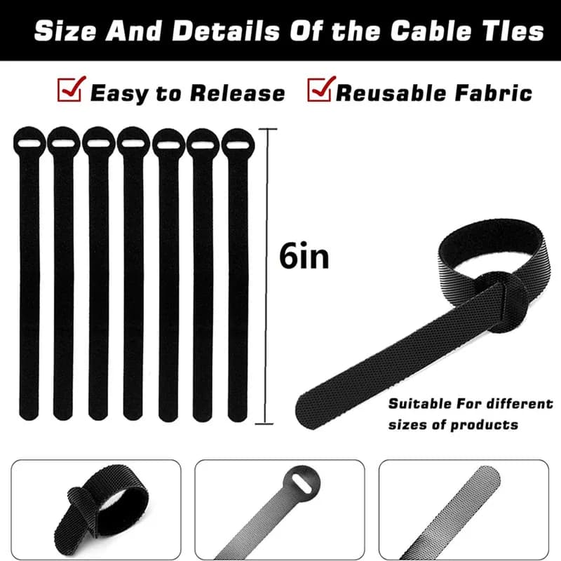 10 pz 14*150mm Fascette per cavi Riutilizzabili Fascette per cavi Gestione dei cavi Multiuso Gancio Loop Cord Organizer Fascette per cavi Nero