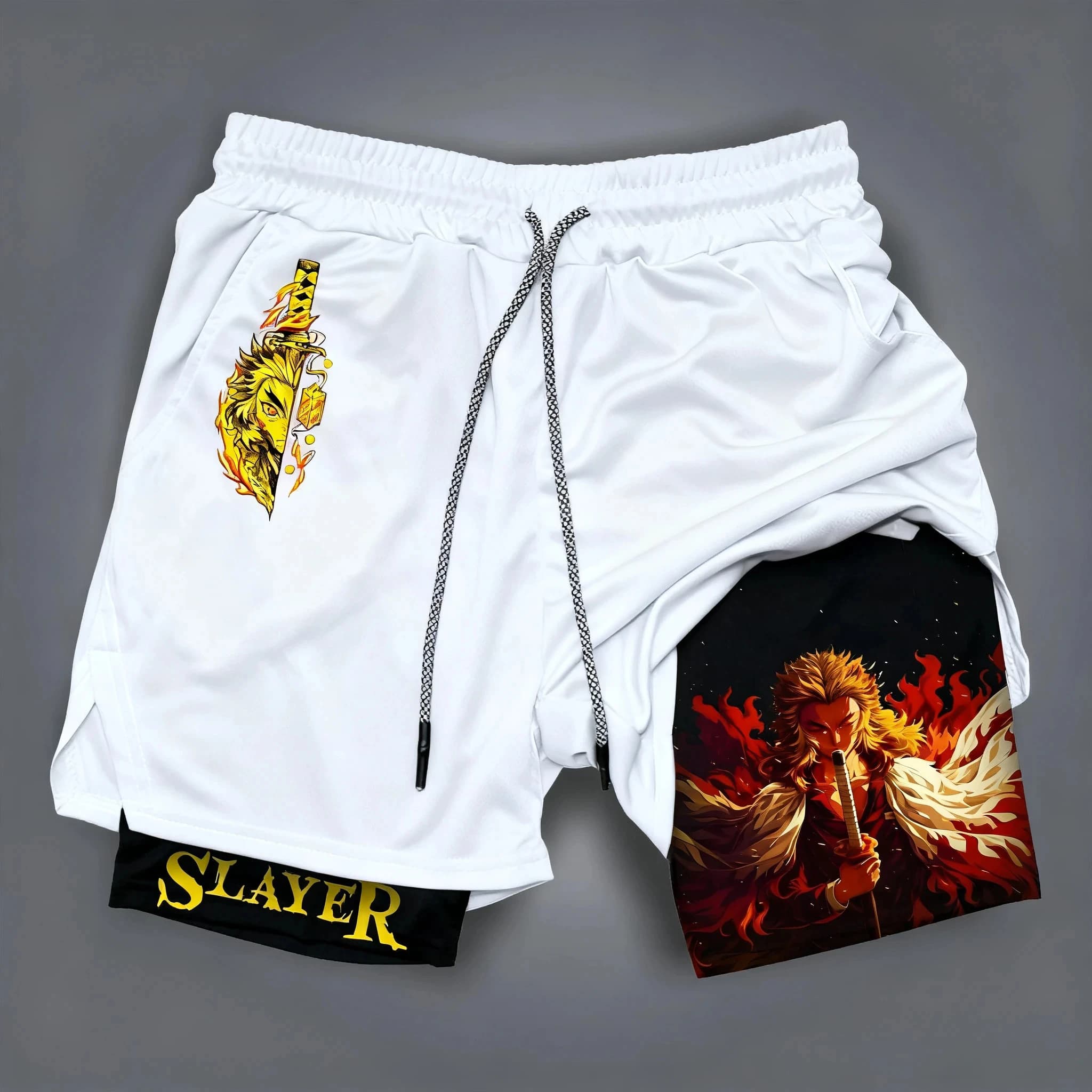 New Summer Fashion Demon Slayer Gym Shorts Man Streetwear Casual Shorts with anime print Fitness pants for sportswear double layer Y2k