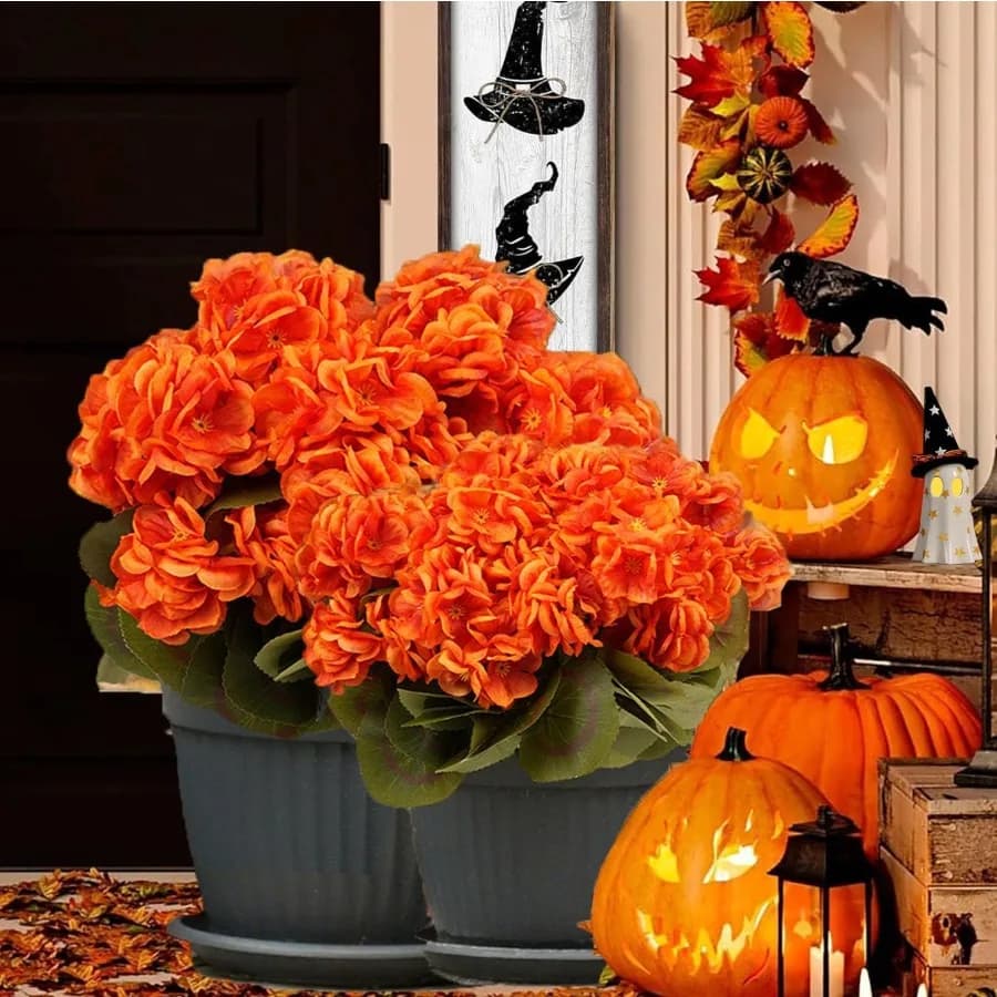 Fiori autunnali artificiali per tion Geraniumi finti Mamme artificiali Realistici Decorazioni autunnali Piante finte All'aperto Resistente ai raggi UV Hallowe
