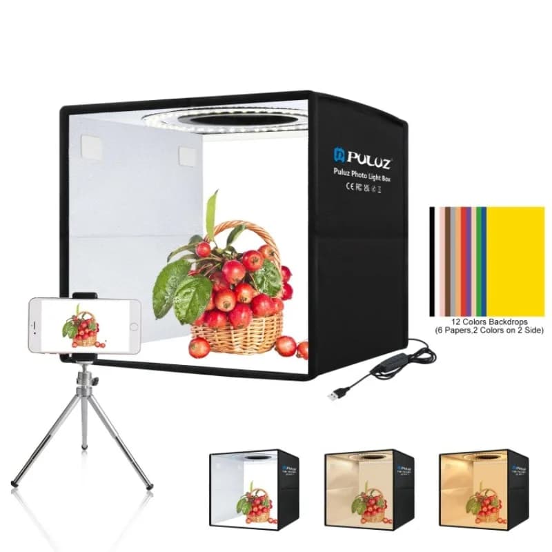 25cm Folding Portable Ring Light USB Photo Lighting Studio Shooting Tent Box 6 x Dual-side Color Backdrops Photo Box 3200K-6500K