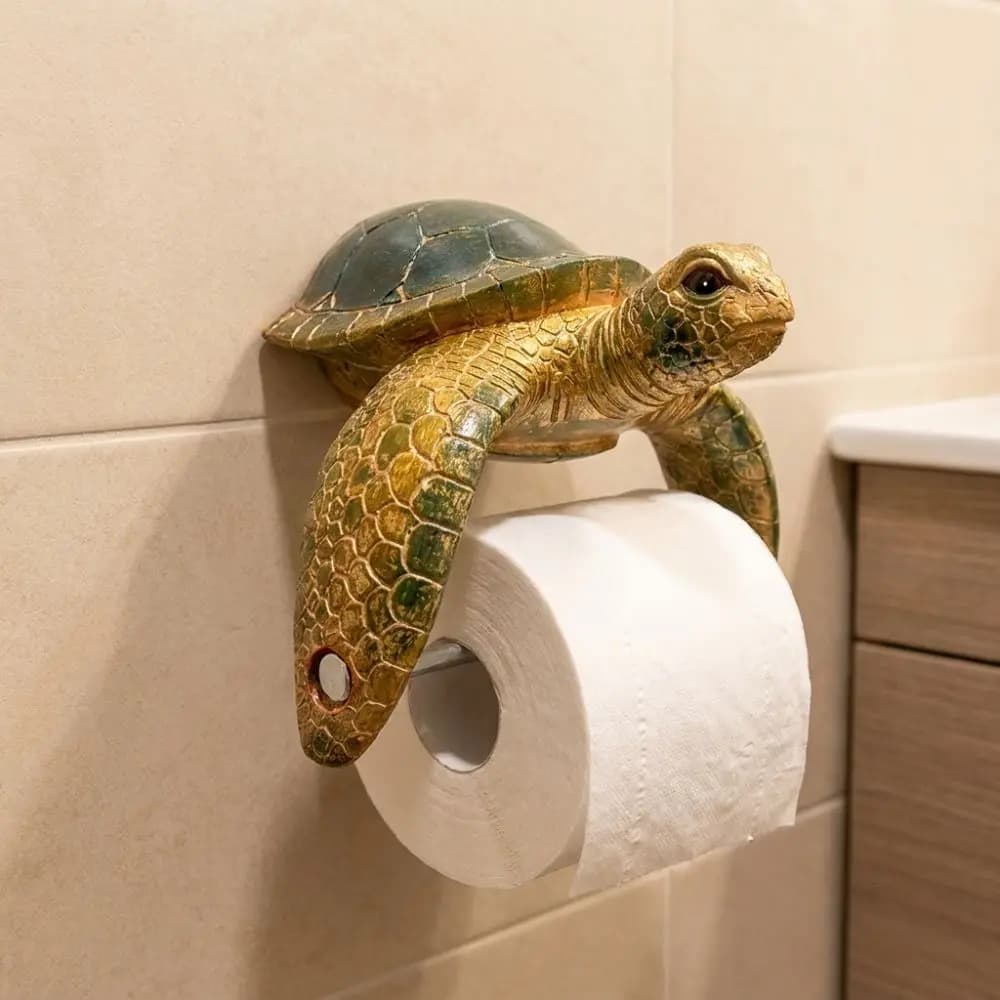Resin Sea Turtle Toilet Paper Holder Coastal Style Beach Themed Bathroom Tissue Holder Realistic Marine Animal