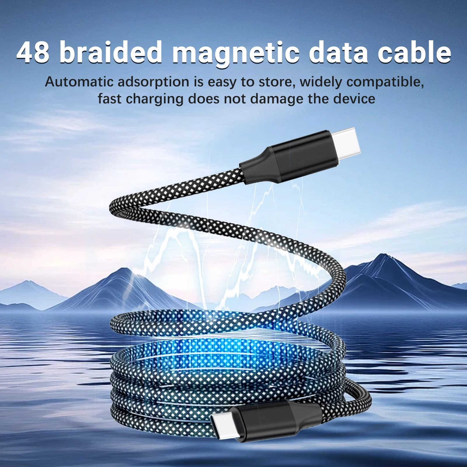 Nuovo cavo di ricarica magnetico intrecciato in nylon di tipo C, da USB a tipo C, cavo di ricarica rapido da tipo C a tipo C