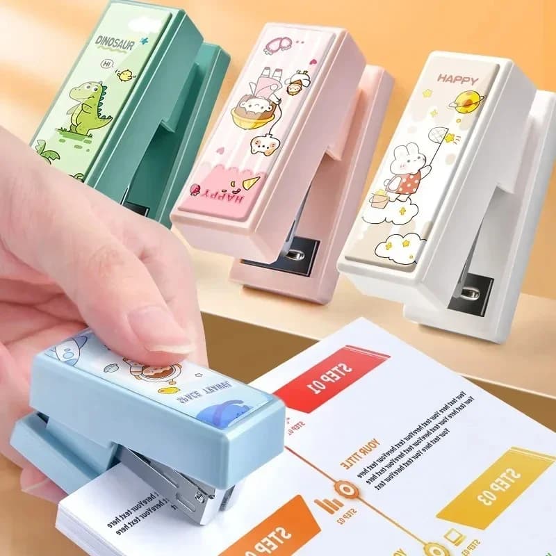 Mini cucitrice Kawaii con graffetta da 400 pezzi Cucitrice portatile piccola cucitrice simpatico cartone animato con graffetta Accessori per ufficio per forniture per studenti