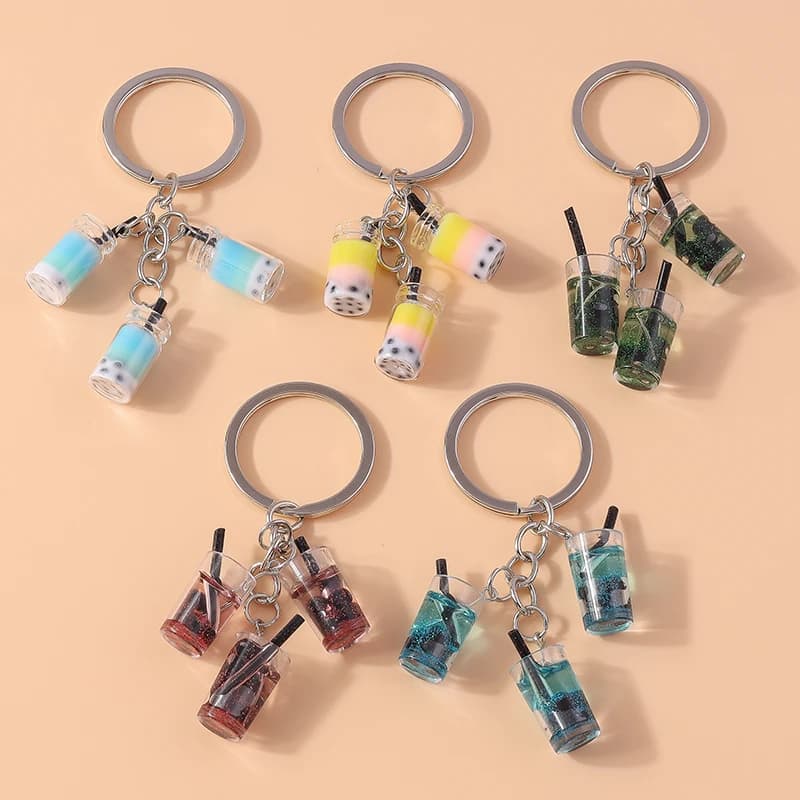 New Resin Simulation Fruit Drink Bottle Keychain Keyring for Men Women Car Key holder Handbag Pendants Jewelry Gift