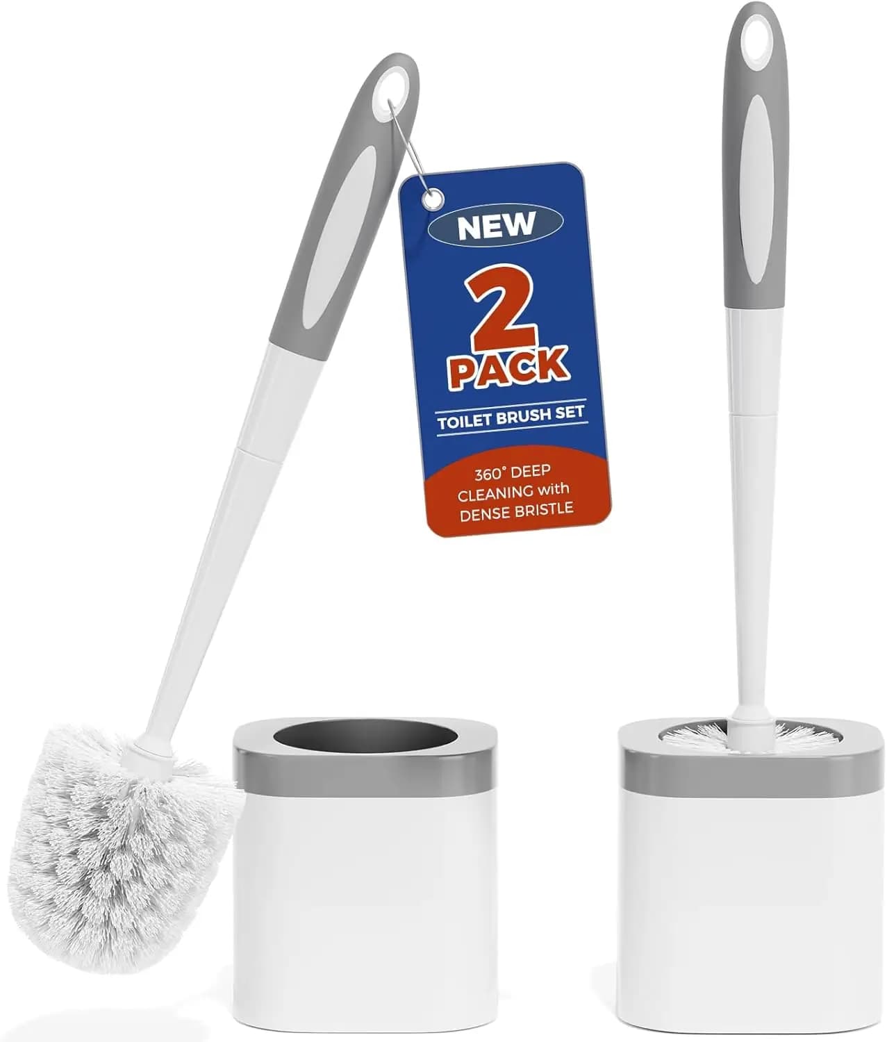 Set di 2 Spazzole per WC Bianche con Supporto, Accessori per Bagno per una Facile Pulizia