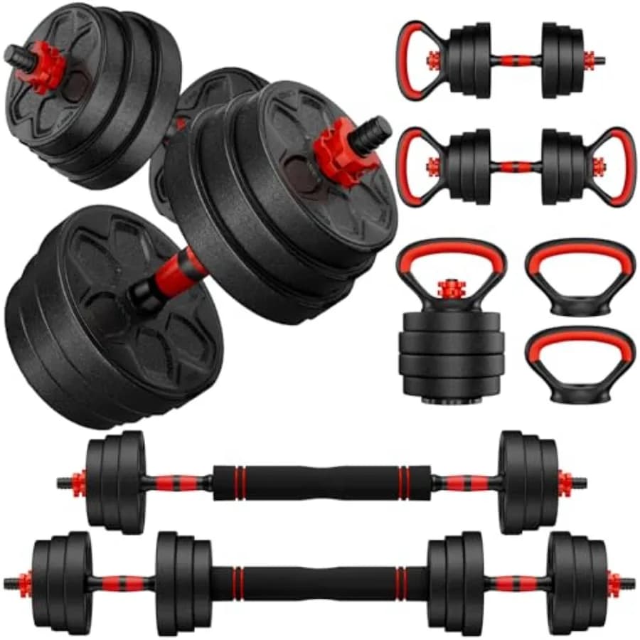 Adjustable dumbbell set, 45 pounds (22.5 pounds per pair), free weight set with connector, 4 in 1 handlebar set usable as barbell, kettlebell, etc.
