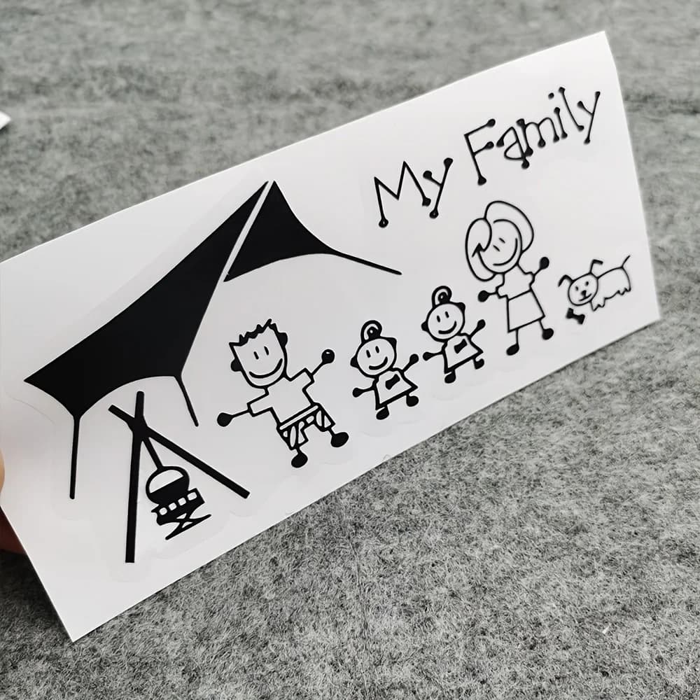 Family Camping Waterproof Vinyl Decal with People Dog Tent for Car Rear Window Bumper Exterior