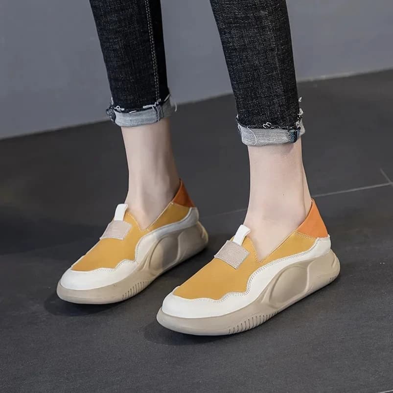 2025 mocassini traspiranti da donna primavera autunno tacco piatto scarpe bianche scarpe da ginnastica casual in vera pelle di mucca con suola spessa estiva