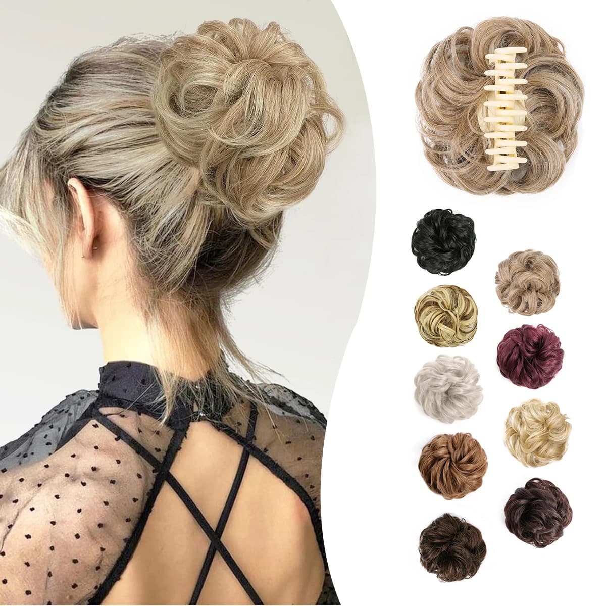 Clip per artiglio per panino per capelli ondulati ricci disordinati nelle estensioni dei capelli Updo arruffati Pezzo di capelli per chignon sintetico ondulato riccio