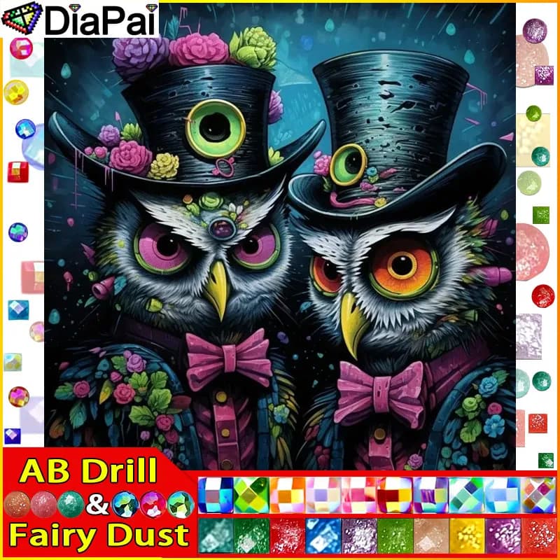 DIAPAI Fairy Dust AB ricamo diamante pieno "cappello animale gufo" pittura diamante modelli punto croce strass casa incompiuta