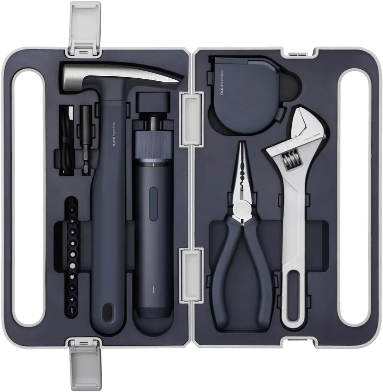 Kit di Attrezzi Compatto da 18 Pezzi con Cacciavite Elettrico, Luce LED, Coppia Regolabile e 10 Punte per Progetti Fai-da-Te Domestici