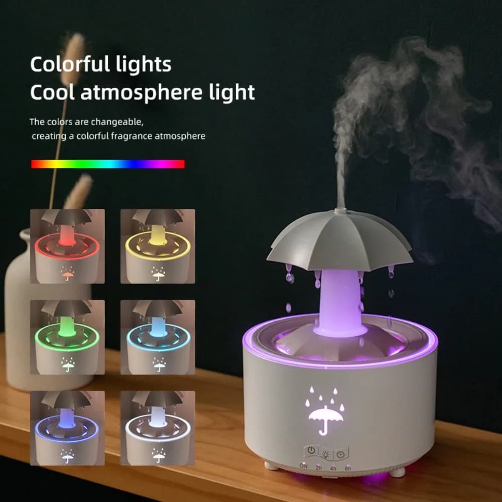 Umidificatore a Goccia di Pioggia con Telecomando Wireless, Luce Notturna Colorata Rotante, Diffusore di Aromi per Oli Essenziali, Lampada Decorativa per Casa