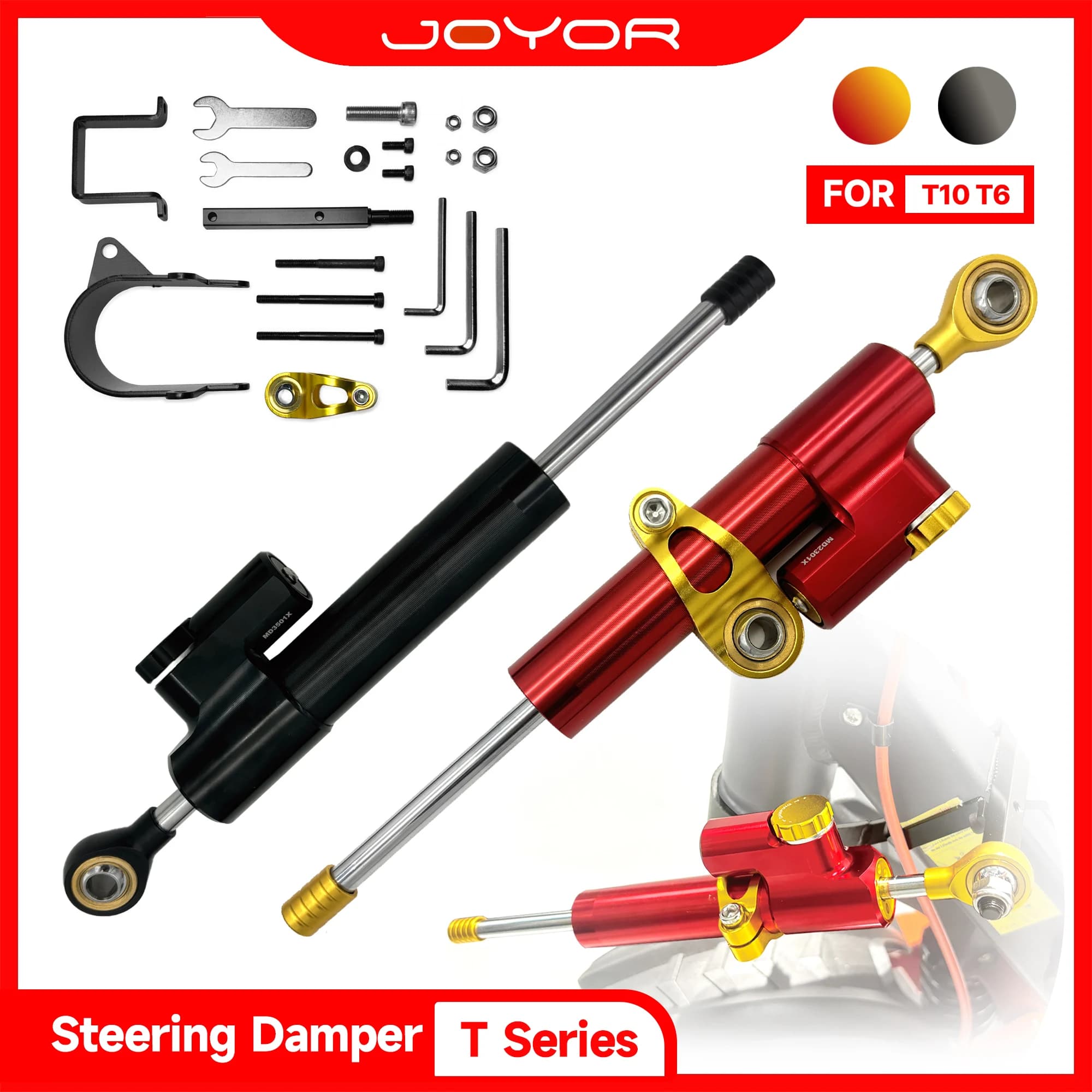 Steering Damper for JOYOR T6 T6-E T10 Electric Scooter Anti-Death Wobble Stabilizer Adjustable CNC Shock Absorber Kit with Tools