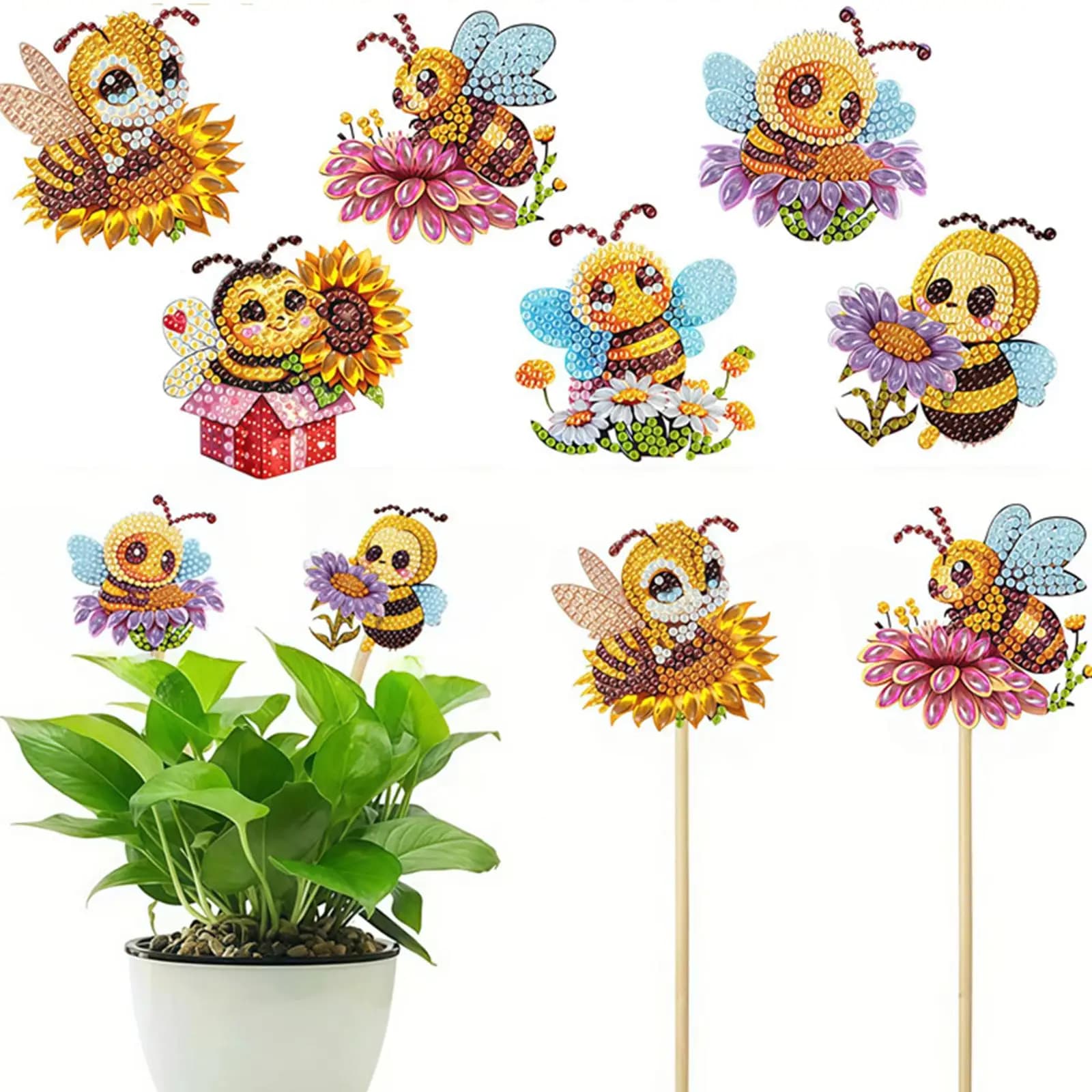 Set di 6 Kit per Pittura Diamante a Tema Api, Kit per Arte Diamante con Animali, Kit per Decorazioni da Giardino, Kit per Artigianato Diamante per Decorazioni da Giardino