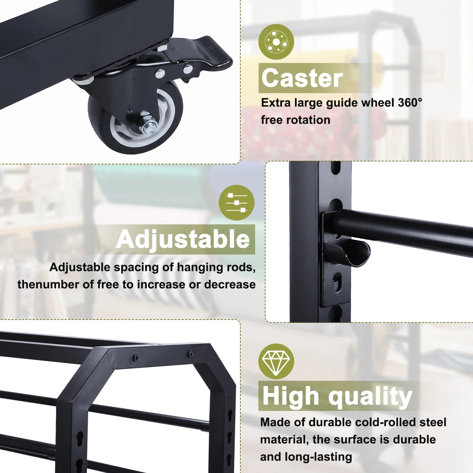 Double Sided Textile Holders with Wheels, Vinyl Film Support with 12 Adjustable Skin/Tende/Studio/Package Card