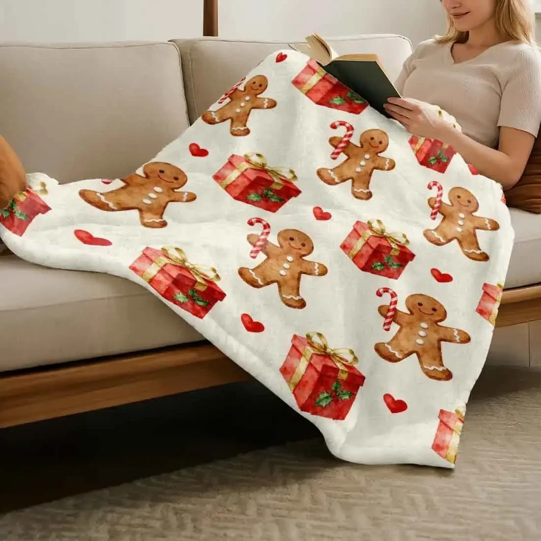 Christmas Gingerbread Man Throw Blankets Warm Soft Plush Knee Blanket For Winter Office Bedroom Sofa Travel Gifts Home Decor