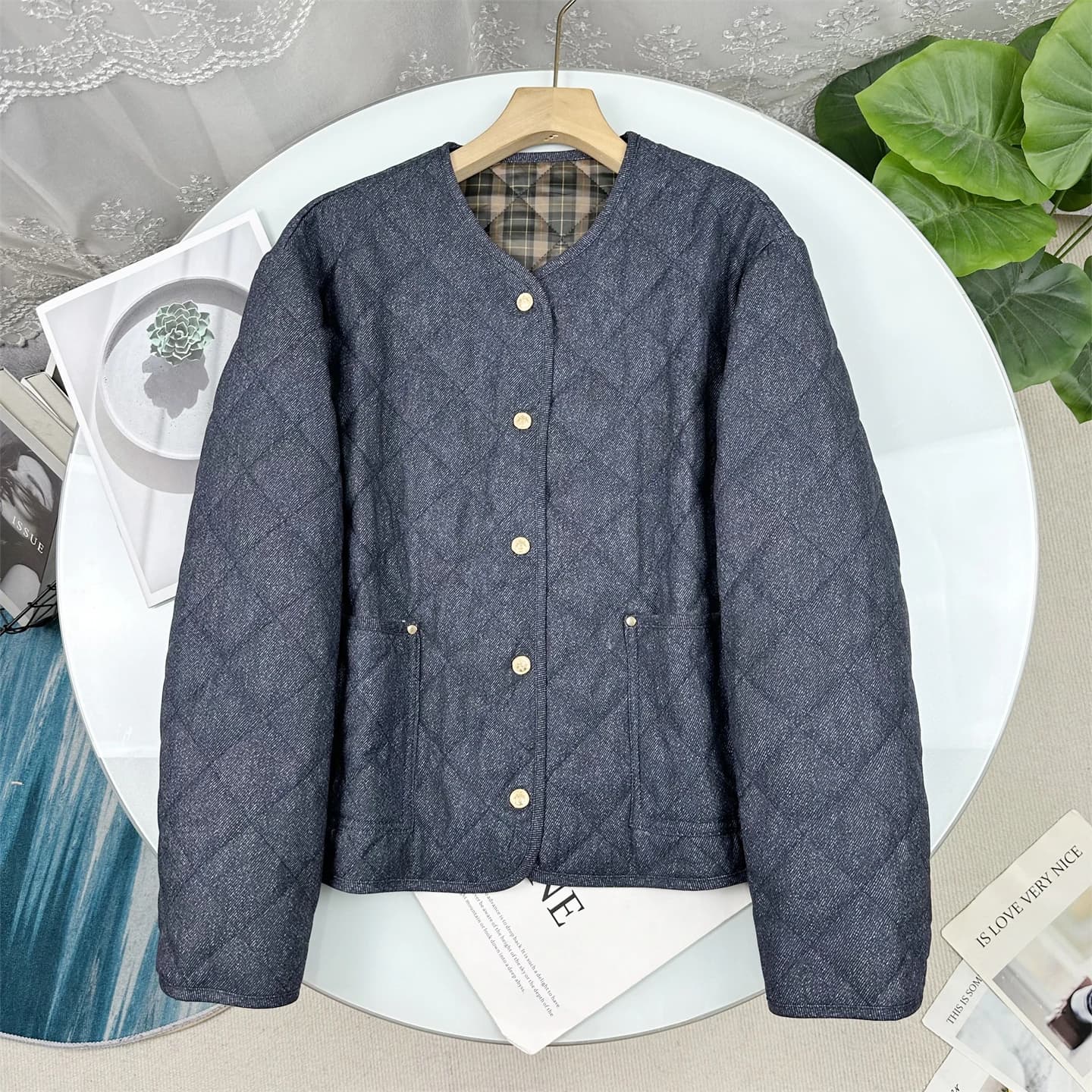 Lightweight Quilted Cotton Jacket Women's Denim Style Cotton Coat Spring Autumn New Arrival Comfortable Loose Fit Long Sleeve