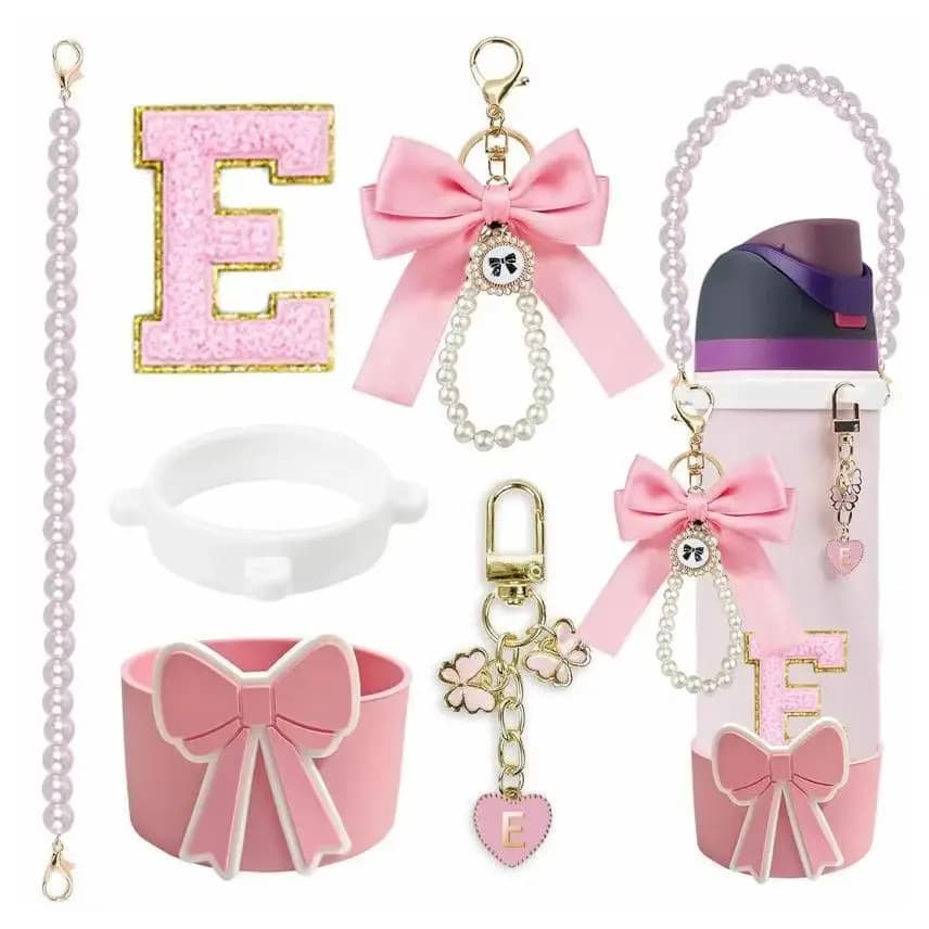 Accessori in Silicone per Bottiglia d'Acqua Owala 24oz 32oz 40oz, Set di Monogrammi, Cinghie e Charm, Compatibile con Owal