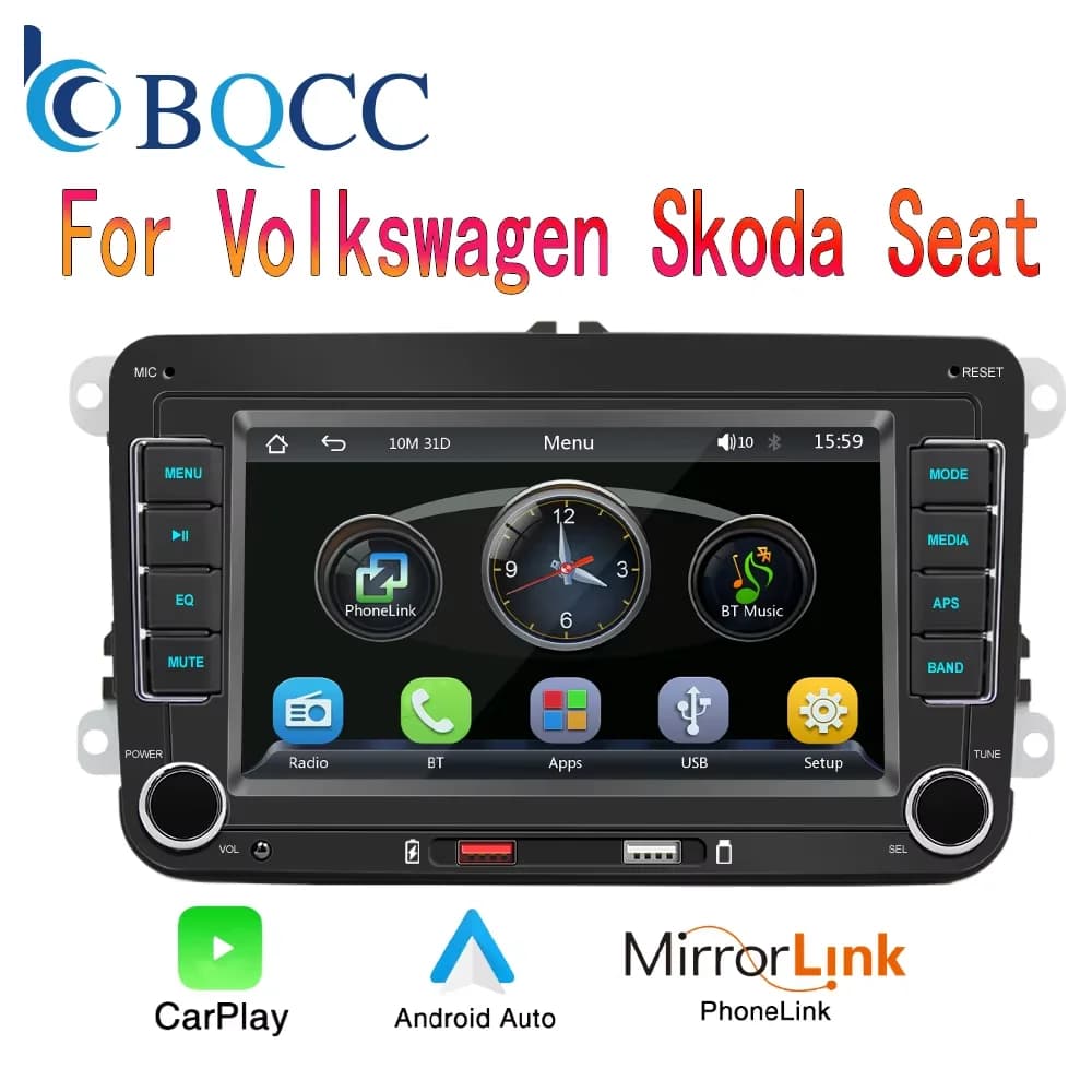 BQCC 7 ''2 DIN HD Car Media Video RDS Airplay Autoradio Wireless CarPlay Android Auto Stereo per VW/SEAT/Skoda/Passat/Golf/Polo