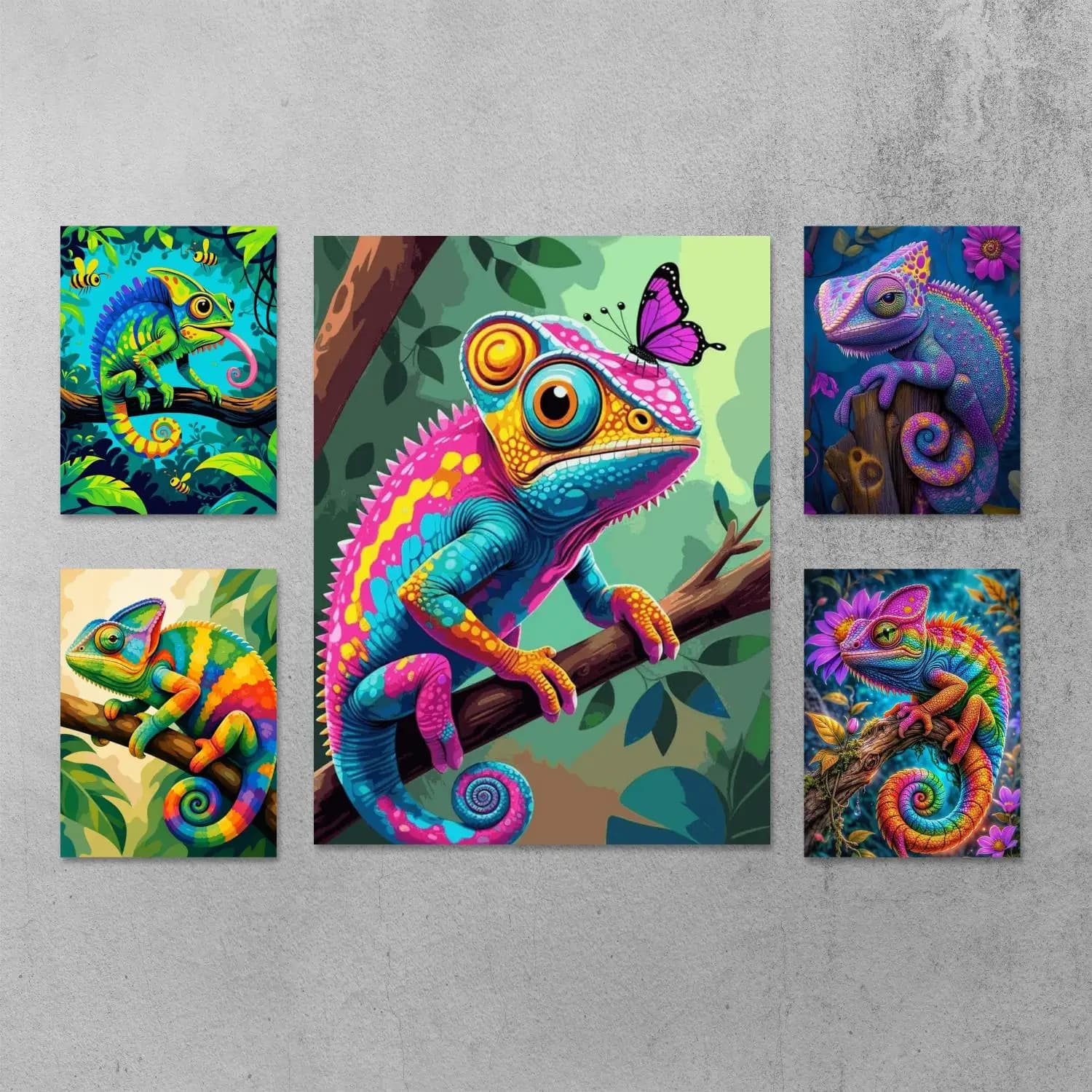 Frameless DIY Diamond Painting Colorful Chameleon Reptile Pets Full Round Drill Cross-stitch Room Home Decor Animal Themed Mosaic Painting Suitable Beginners