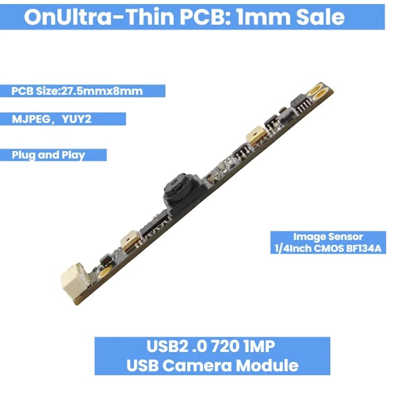 HD 720P 1MP USB Camera Module Fixed Focus Slim PCB Module with Dual MIC for Built-in Laptop Webcam Plug and Play UVC Driverless