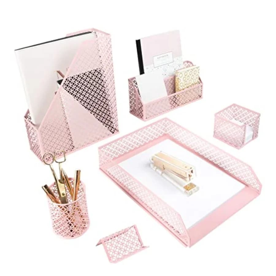 Set Organizzatore da Scrivania 6 Pezzi, Accessori da Scrivania in Metallo, Organizzatore per Posta, Portaoggetti da Bancone, Porta Lettere, Portapenne in Rete