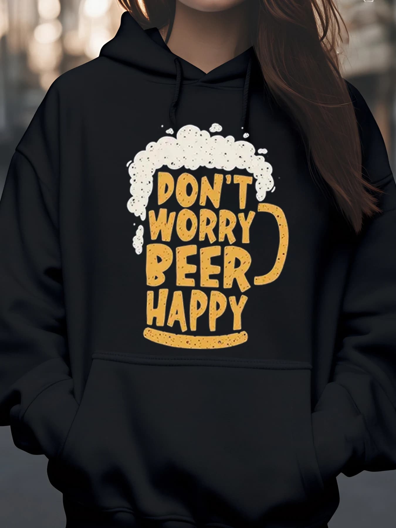 Stampa tazza di birra Non preoccuparti Beer Happy Felpa con cappuccio per abbigliamento casual unisex adulto