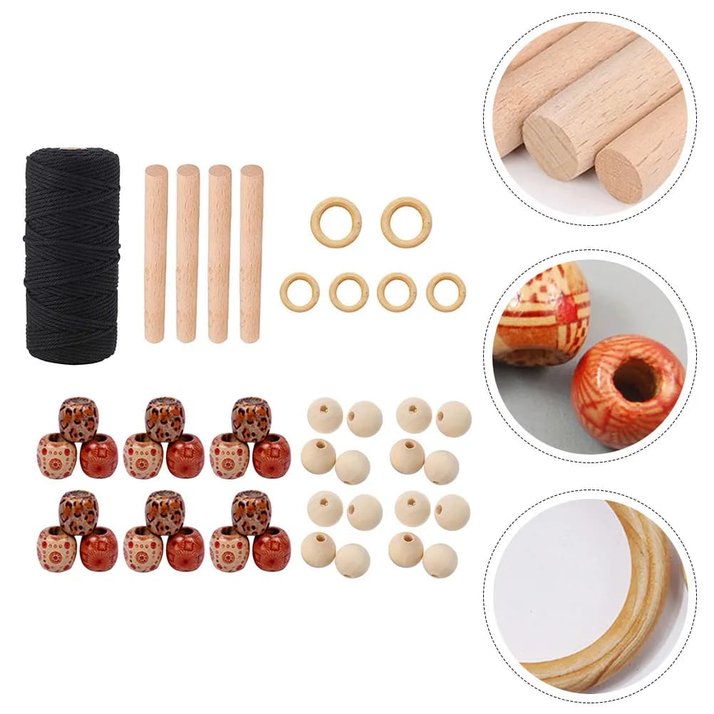 133Pcs Macrame Cord Kit with Wood Rings Wooden Beads Beech Sticks for Tapestry DIY Craft Projects Macrame Set Tapestry