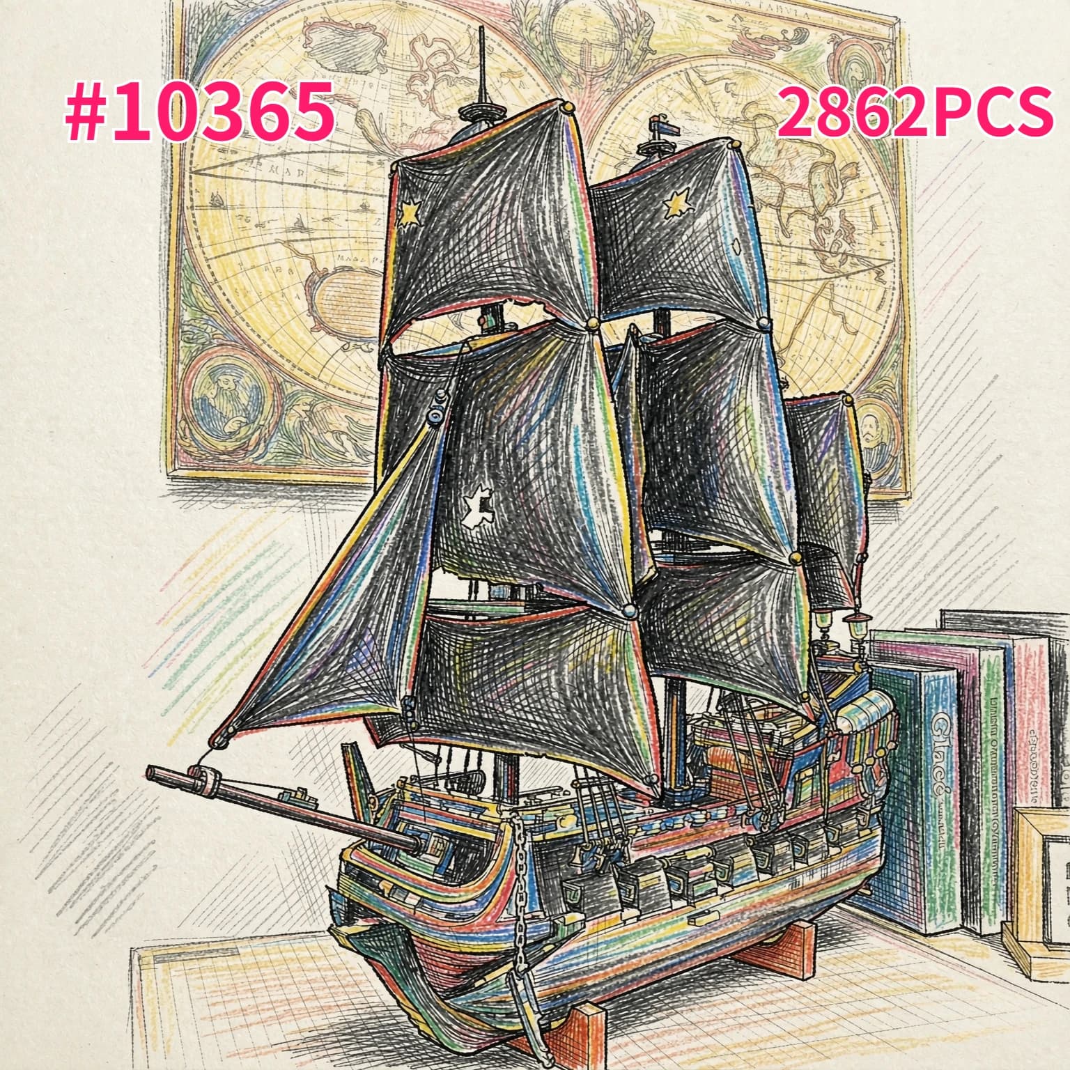Black Pirate Sailboat Building Blocks Sets Compatible with Legoed Particles Suitable for Christmas Gifts 2862pcs