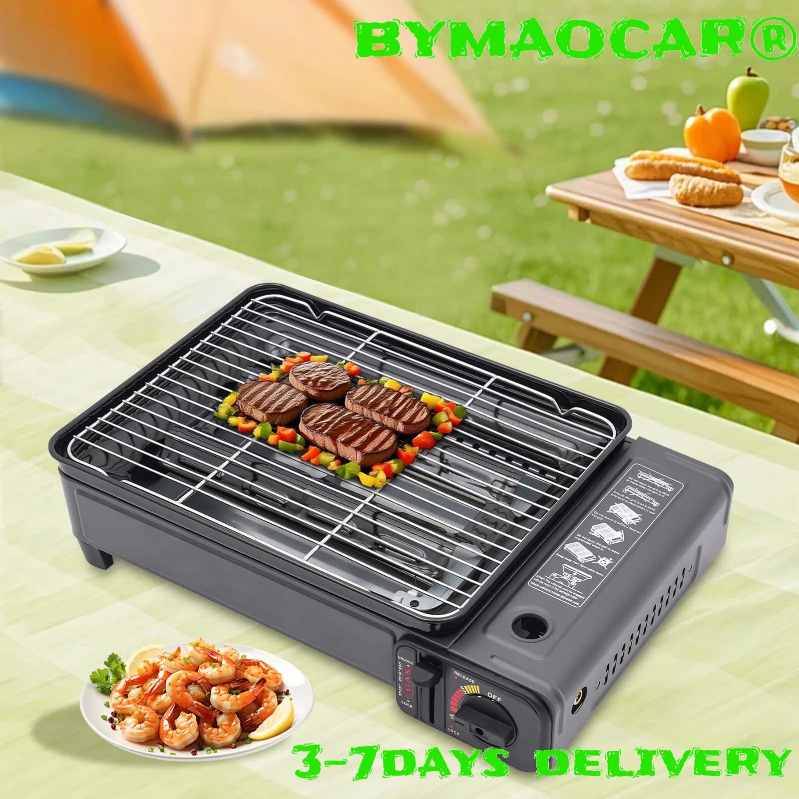 Butano Gas-Portable Stove for Barbecue at the Open, Camping, Picnic with Housing, Grid and Hot Plate, Stable Flame with Multiple Air Input