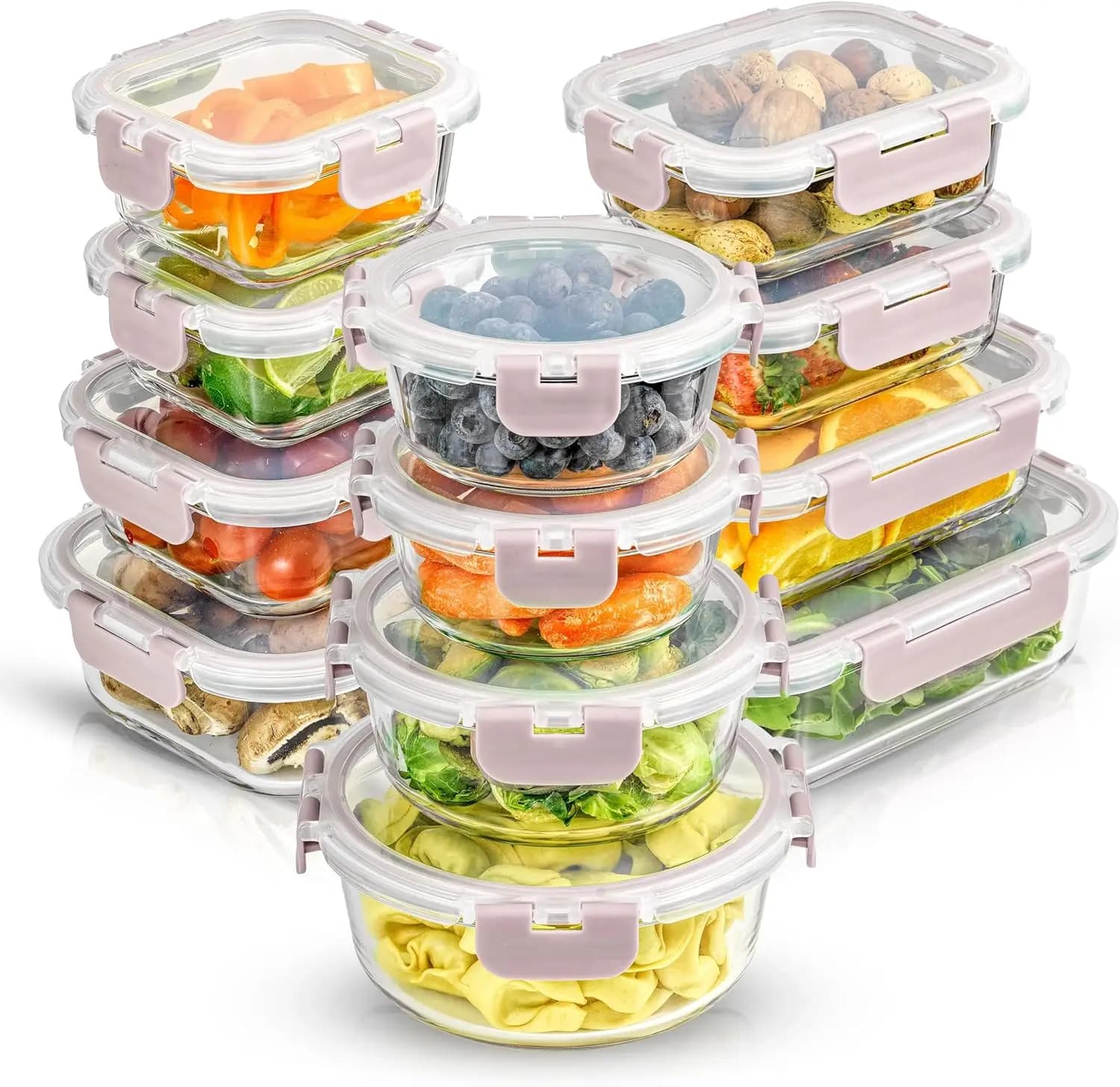 24pc Borosilicate Glass Storage Containers with Lids | 12 Airtight/Freezer Safe Food Storage Containers for Pantry and Kitchen