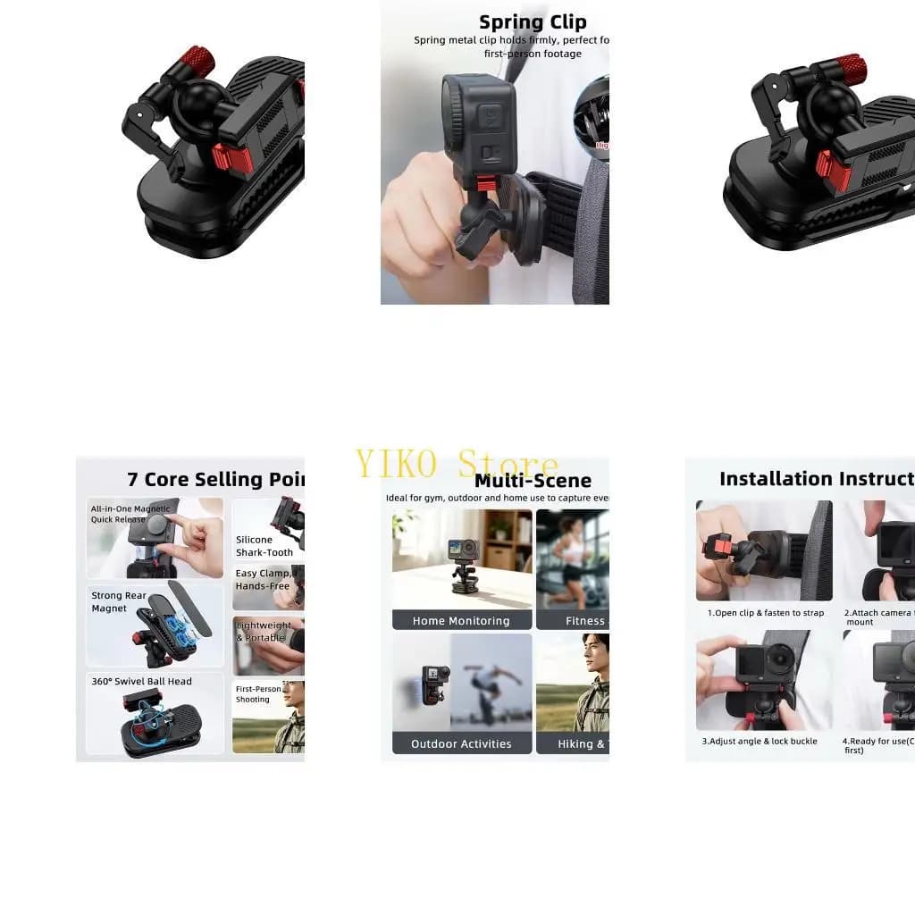 K32C Wearable Action Camera Mount for Belts and Bags, Locking Camera Holder for Walking, Travel, Training Video, Outdoor Use
