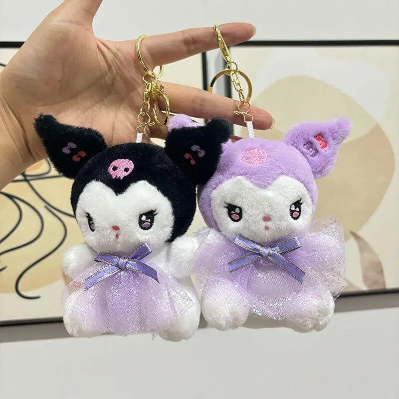 Portachiavi Peluche Kawaii Sanrio Kuromi con Gonna in Filato, Simpatico Bambola Cartone Animato, Giocattolo Imbottito, Ciondolo per Borsa, Piccolo Charm Regalo per Ragazze